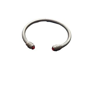 **BOGO** Silver tone bracelet with red gemstone on ends